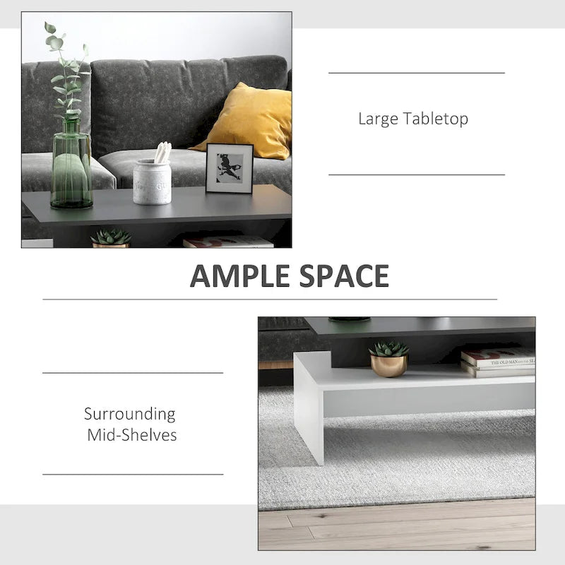 Table basse de style moderne : Table de salon rectangulaire à double plateau