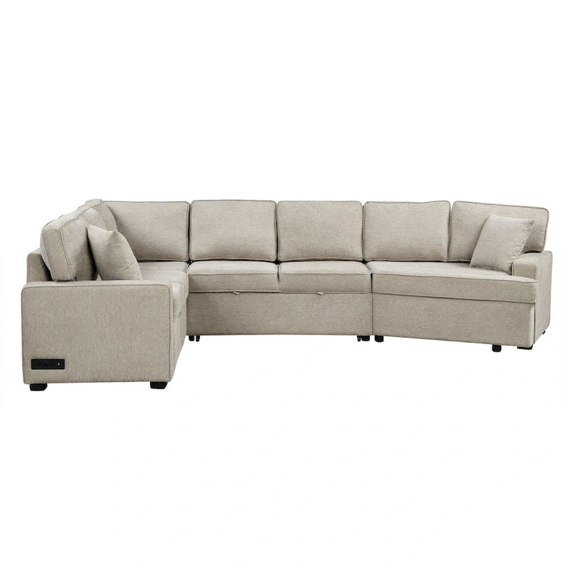 Canapé d'angle en U de 320 cm avec lit gigogne, ports de charge et porte-gobelets