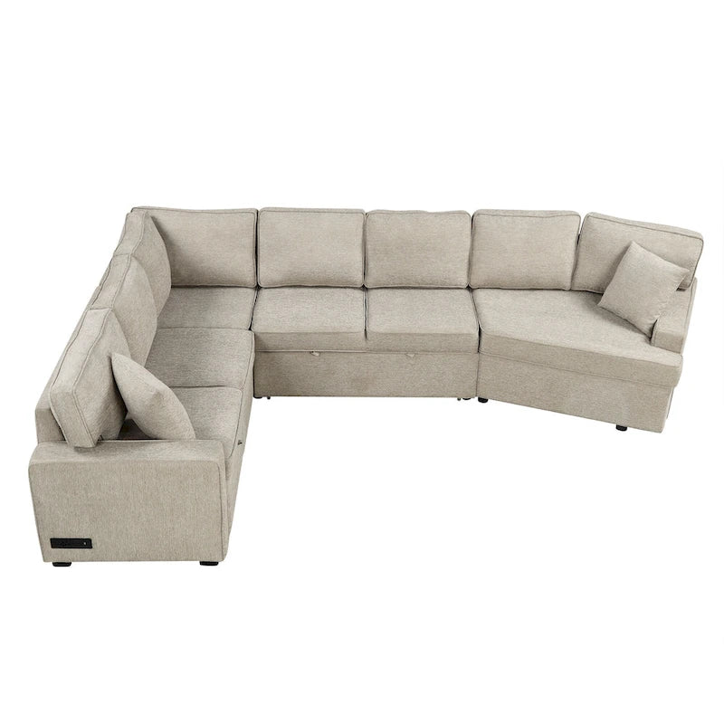 Canapé d'angle en U de 320 cm avec lit gigogne, ports de charge et porte-gobelets