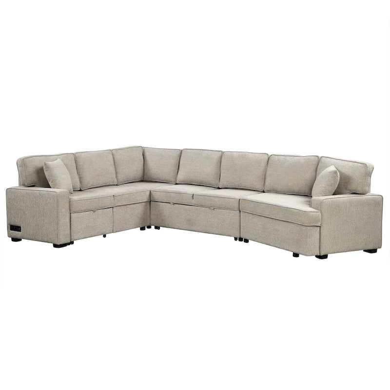 Canapé d'angle en U de 320 cm avec lit gigogne, ports de charge et porte-gobelets