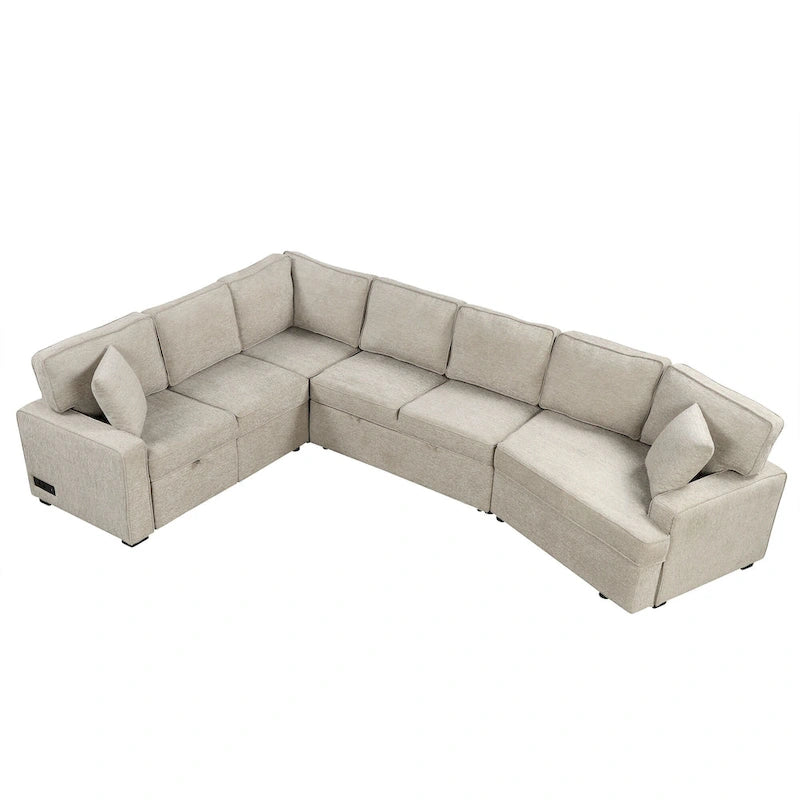 Canapé d'angle en U de 320 cm avec lit gigogne, ports de charge et porte-gobelets