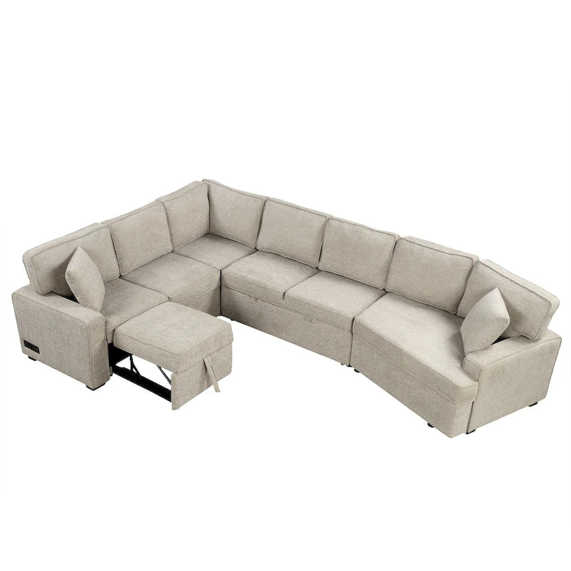 Canapé d'angle en U de 320 cm avec lit gigogne, ports de charge et porte-gobelets