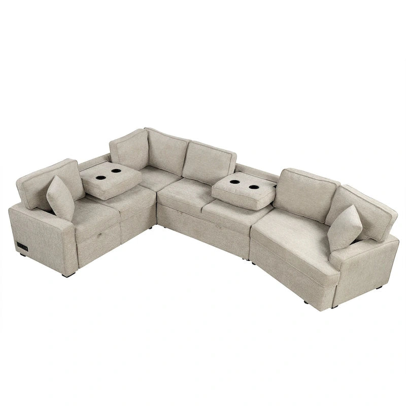 Canapé d'angle en U de 320 cm avec lit gigogne, ports de charge et porte-gobelets