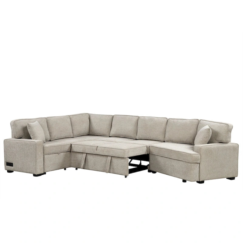 Canapé d'angle en U de 320 cm avec lit gigogne, ports de charge et porte-gobelets