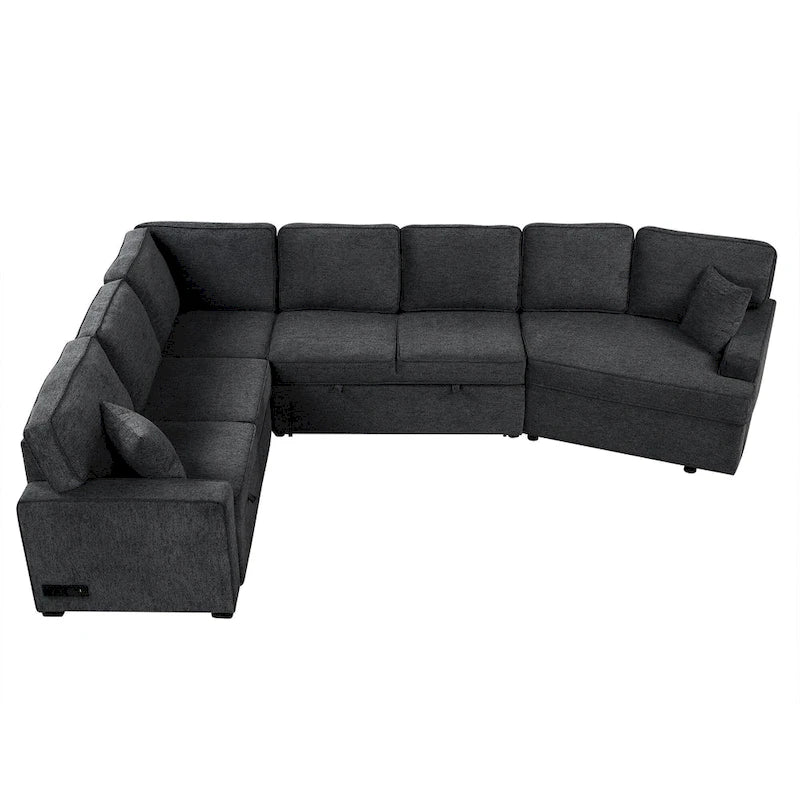 Canapé d'angle en U de 320 cm avec lit gigogne, ports de charge et porte-gobelets