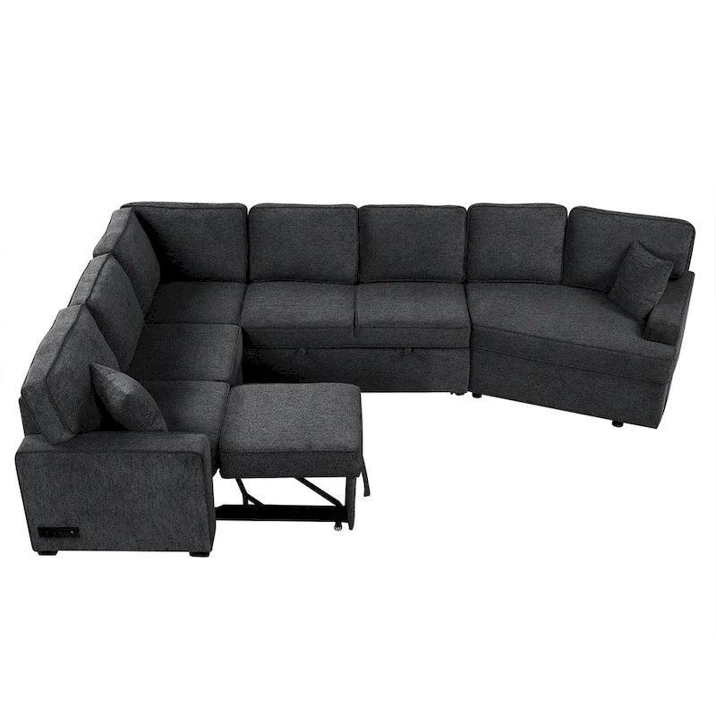 Canapé d'angle en U de 320 cm avec lit gigogne, ports de charge et porte-gobelets