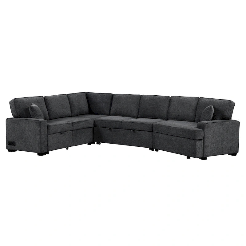 Canapé d'angle en U de 320 cm avec lit gigogne, ports de charge et porte-gobelets