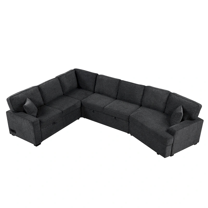 Canapé d'angle en U de 320 cm avec lit gigogne, ports de charge et porte-gobelets
