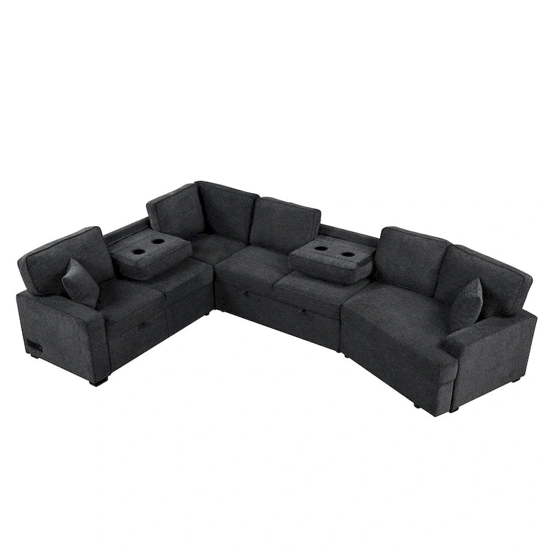 Canapé d'angle en U de 320 cm avec lit gigogne, ports de charge et porte-gobelets