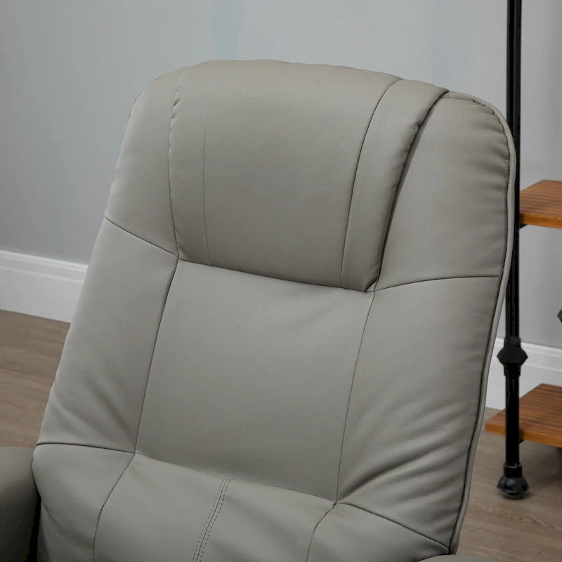 Fauteuil inclinable pivotant manuel avec repose-pieds, accoudoirs et base en bois fermée