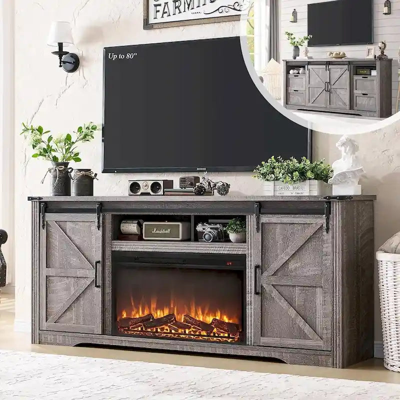 Meuble TV cheminée de style rustique