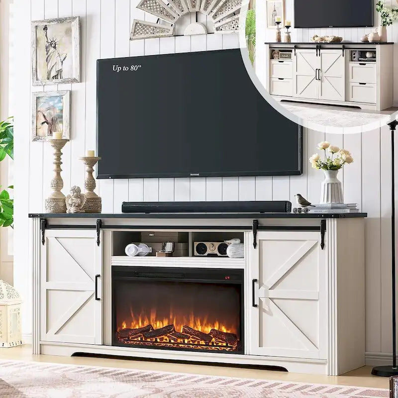 Meuble TV cheminée de style rustique