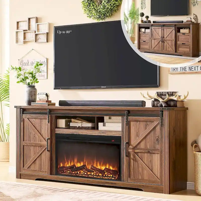 Meuble TV cheminée de style rustique