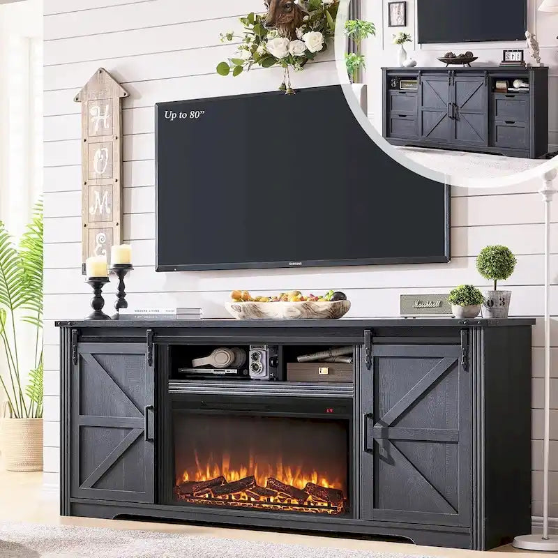 Meuble TV cheminée de style rustique
