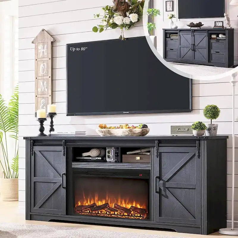Meuble TV cheminée de style rustique