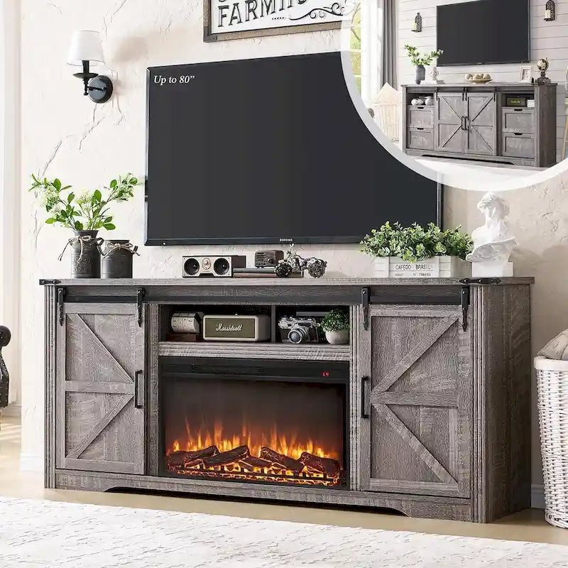 Meuble TV cheminée de style rustique