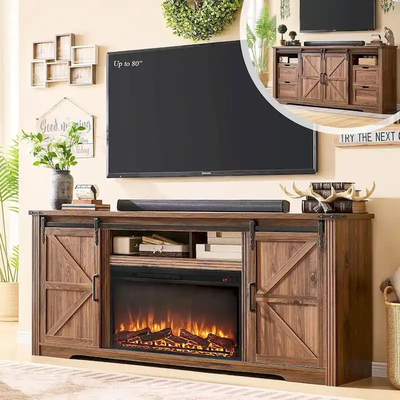 Meuble TV cheminée de style rustique