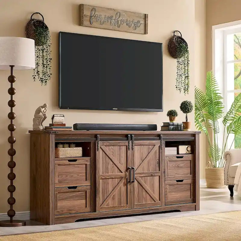 Meuble TV cheminée de style rustique