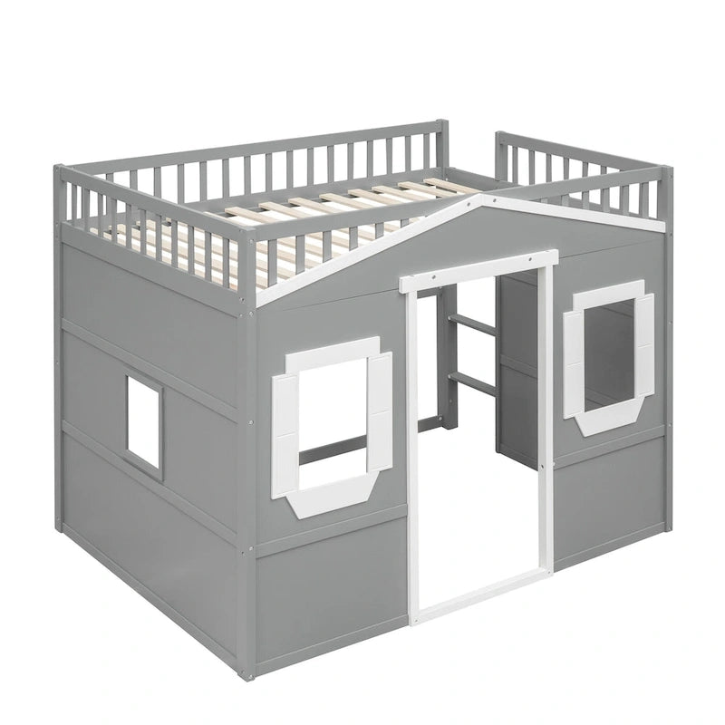 Lit mezzanine avec échelle et cadre gris et blanc