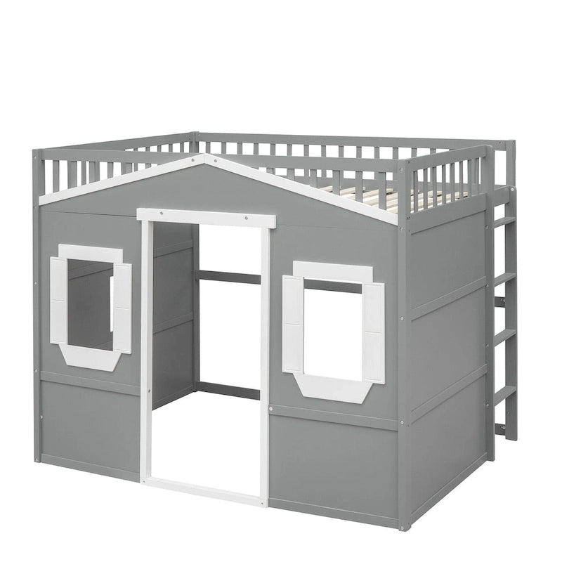 Lit mezzanine avec échelle et cadre gris et blanc