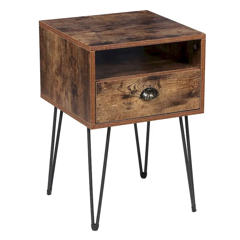 Table de chevet moderne avec tiroir, de style Mid-Century, et pieds épingles