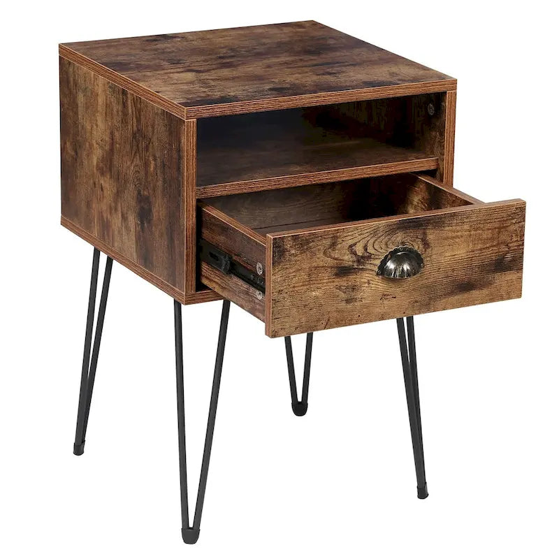 Table de chevet moderne avec tiroir, de style Mid-Century, et pieds épingles