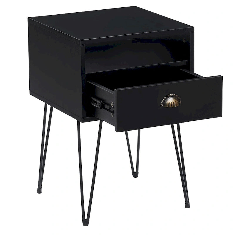 Table de chevet moderne avec tiroir, de style Mid-Century, et pieds épingles