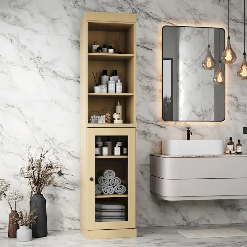 Meuble de rangement de salle de bain de 16,5 cm avec porte en verre transparent