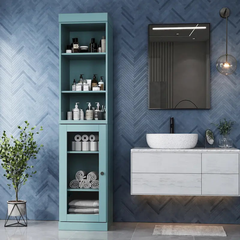 Meuble de rangement de salle de bain de 16,5 cm avec porte en verre transparent