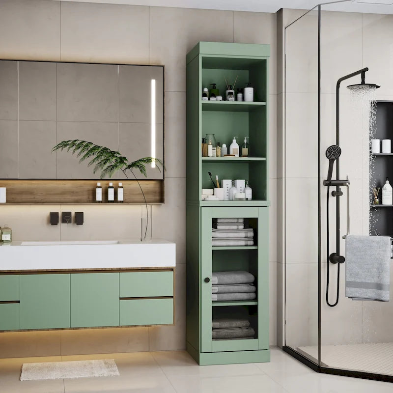 Meuble de rangement de salle de bain de 16,5 cm avec porte en verre transparent