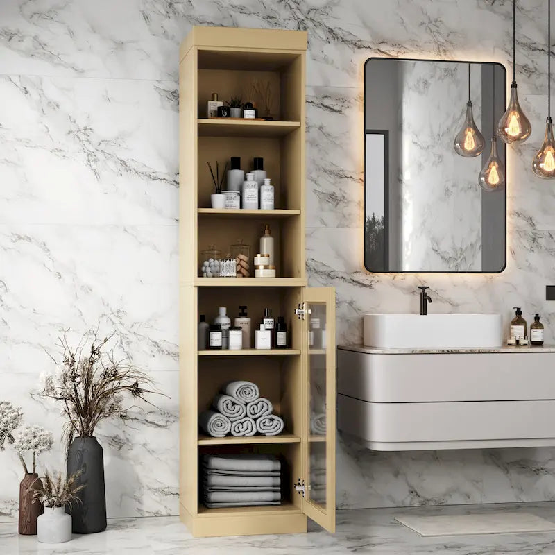 Meuble de rangement de salle de bain de 16,5 cm avec porte en verre transparent
