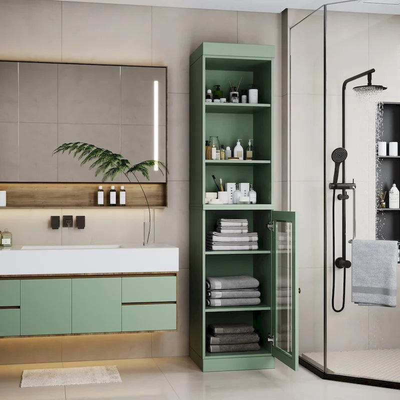 Meuble de rangement de salle de bain de 16,5 cm avec porte en verre transparent