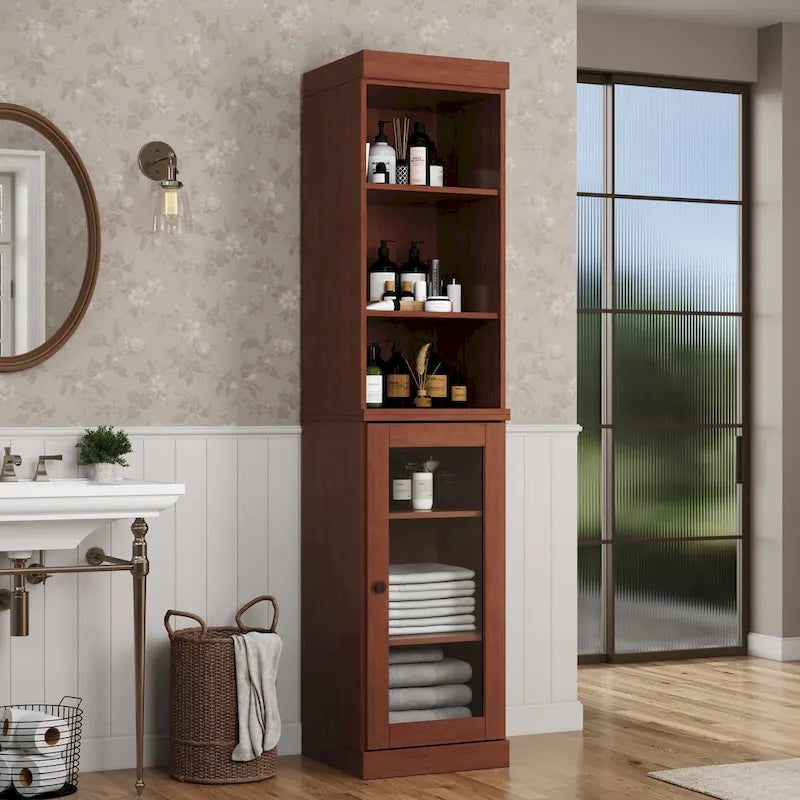 Meuble de rangement de salle de bain de 16,5 cm avec porte en verre transparent