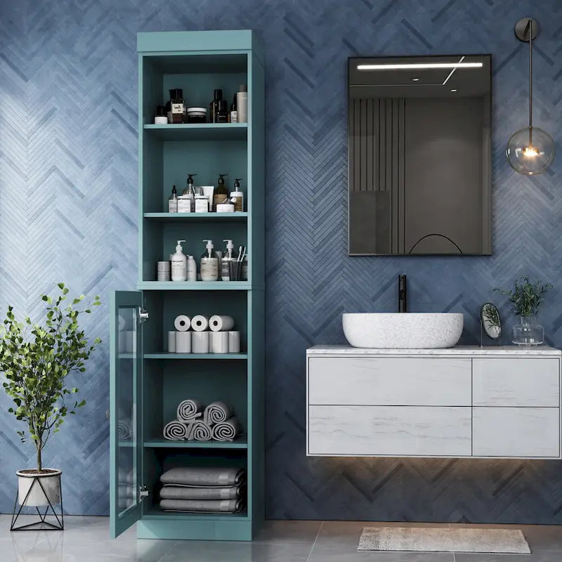 Meuble de rangement de salle de bain de 16,5 cm avec porte en verre transparent