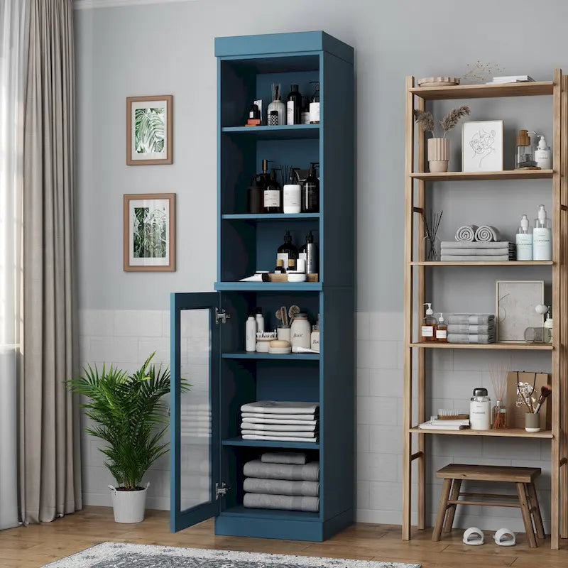 Meuble de rangement de salle de bain de 16,5 cm avec porte en verre transparent