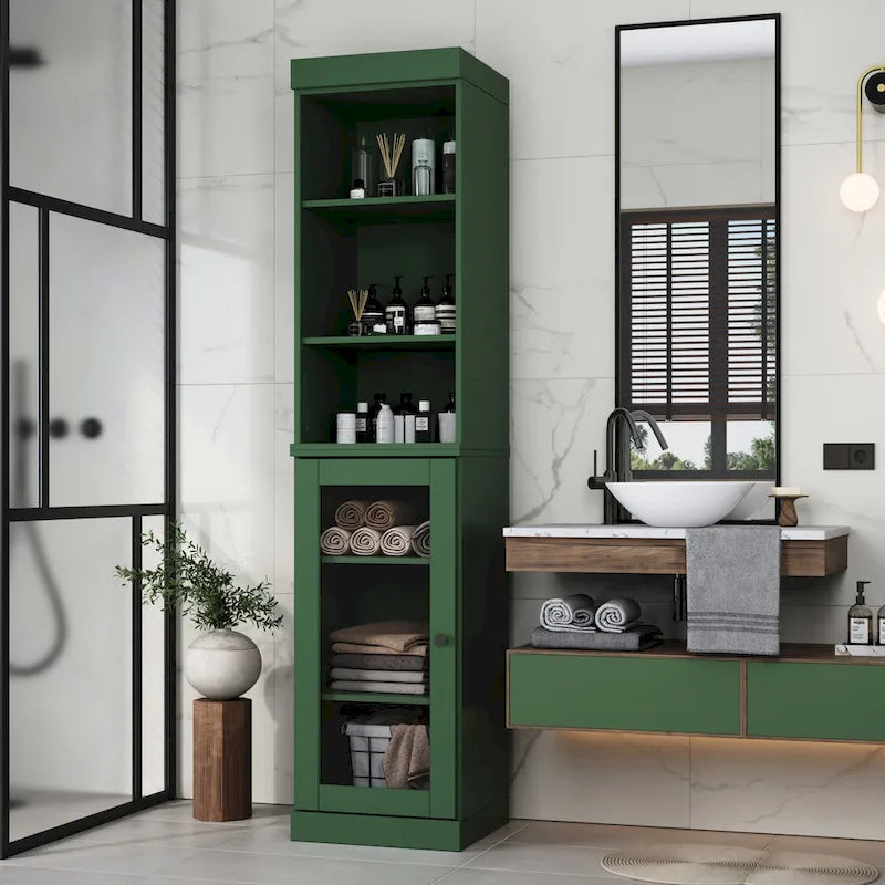 Meuble de rangement de salle de bain de 16,5 cm avec porte en verre transparent