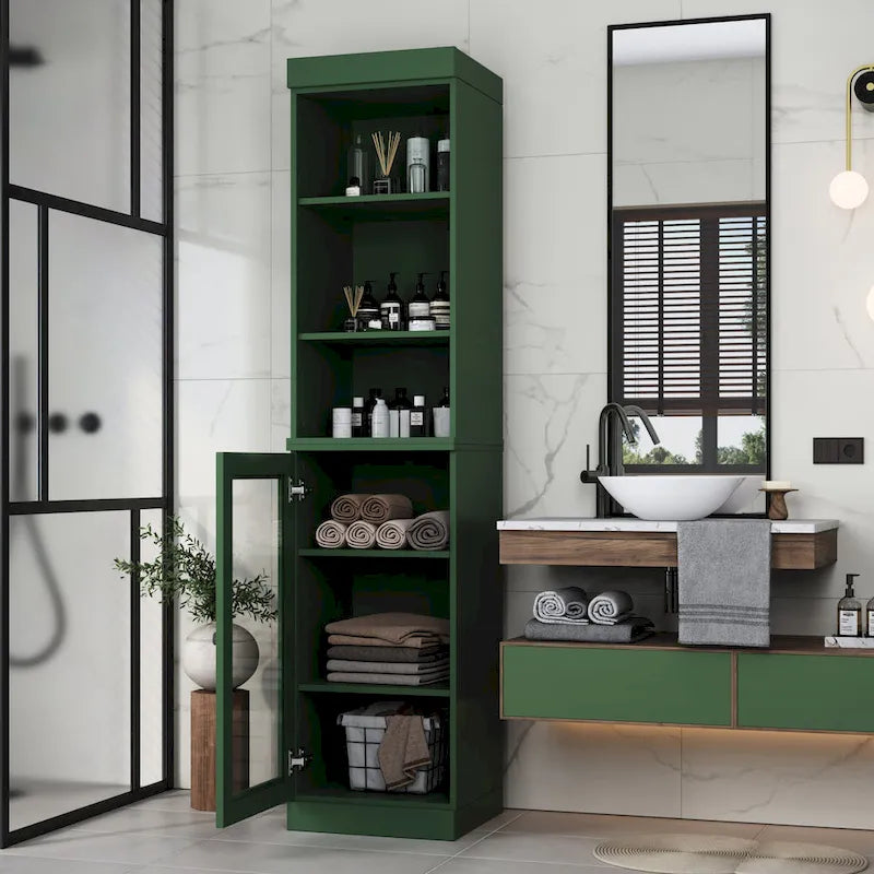 Meuble de rangement de salle de bain de 16,5 cm avec porte en verre transparent