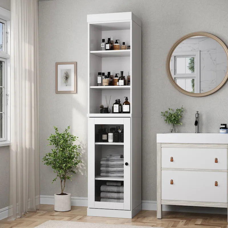 Meuble de rangement de salle de bain de 16,5 cm avec porte en verre transparent