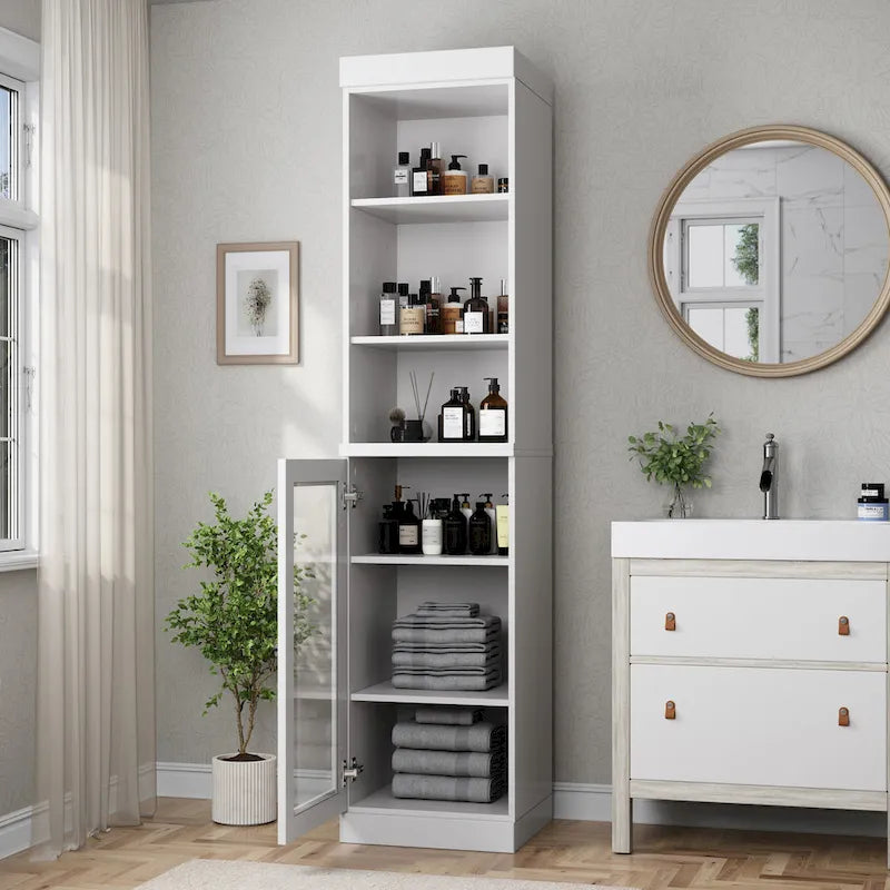 Meuble de rangement de salle de bain de 16,5 cm avec porte en verre transparent