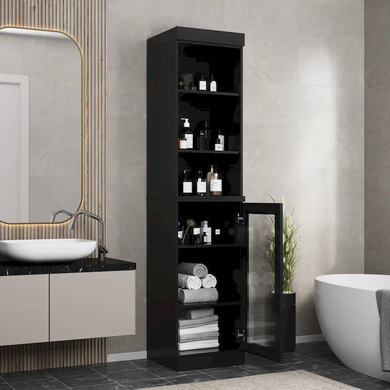 Meuble de rangement de salle de bain de 16,5 cm avec porte en verre transparent