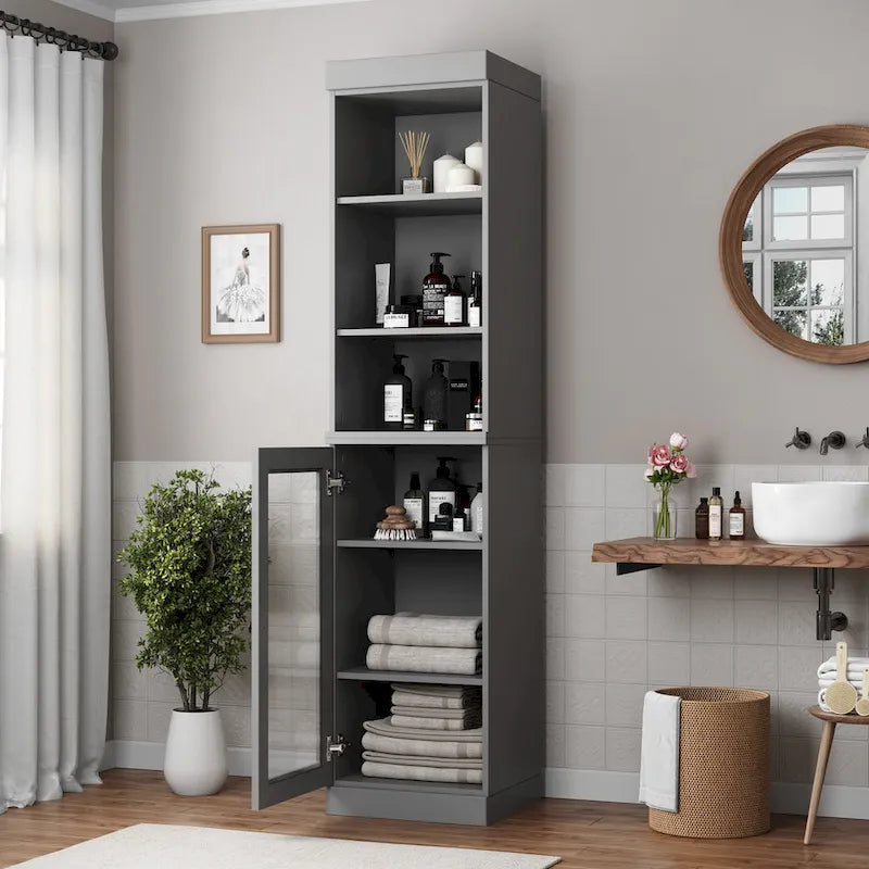 Meuble de rangement de salle de bain de 16,5 cm avec porte en verre transparent
