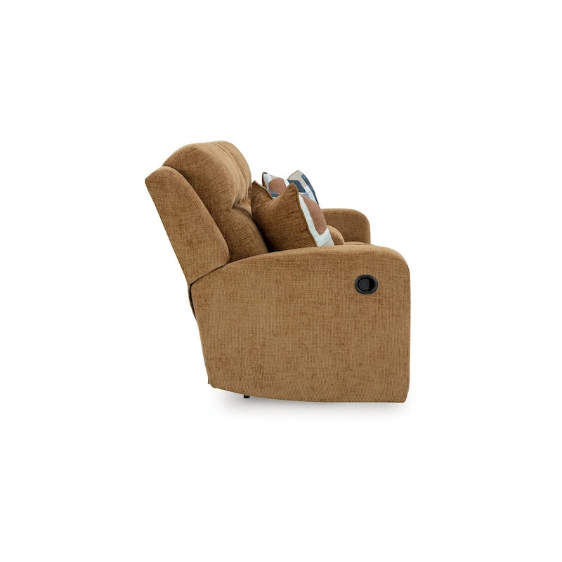 Causeuse inclinable double, polyester marron clair, 2 coussins