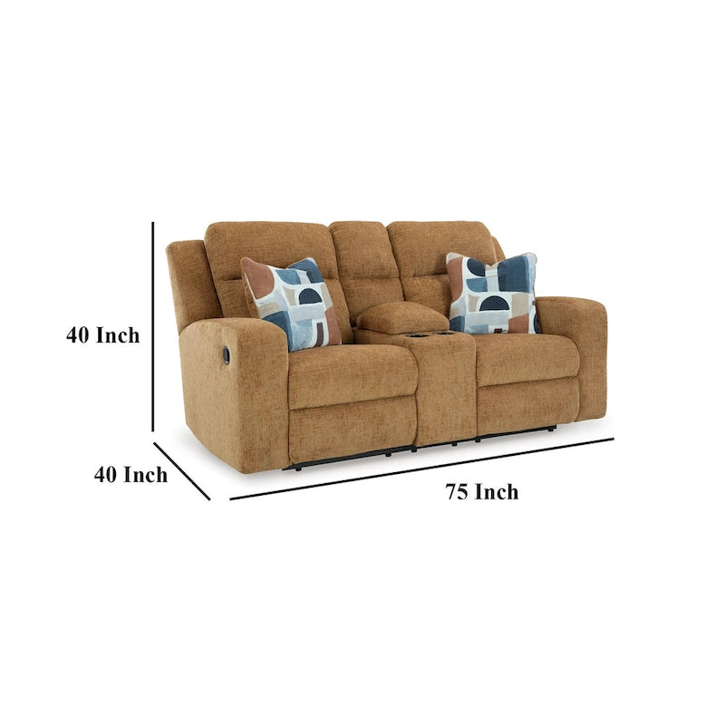 Causeuse inclinable double, polyester marron clair, 2 coussins