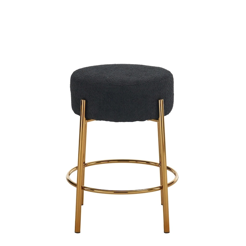 Tabouret de bar rond avec siège rembourré et base en métal