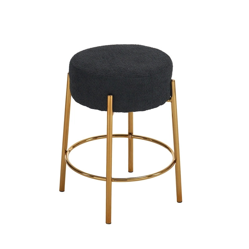 Tabouret de bar rond avec siège rembourré et base en métal