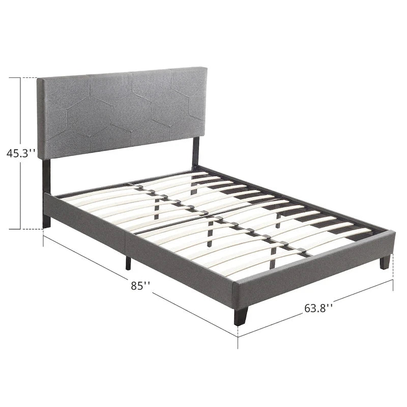 Lit plateforme tapissé Queen Size avec support à lattes en bois pour chambre à coucher