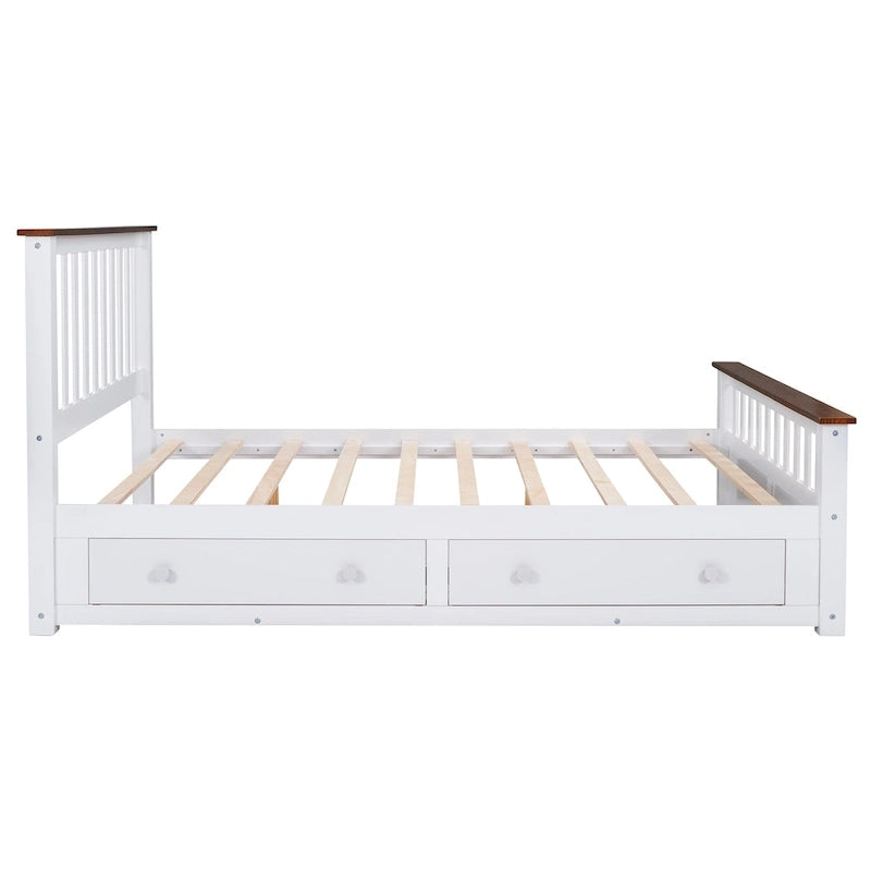 Lit plateforme Queen en bois avec tiroirs, tête de lit et pied de lit