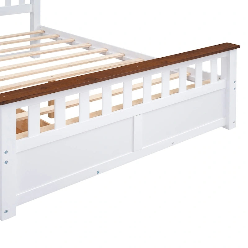 Lit plateforme Queen en bois avec tiroirs, tête de lit et pied de lit