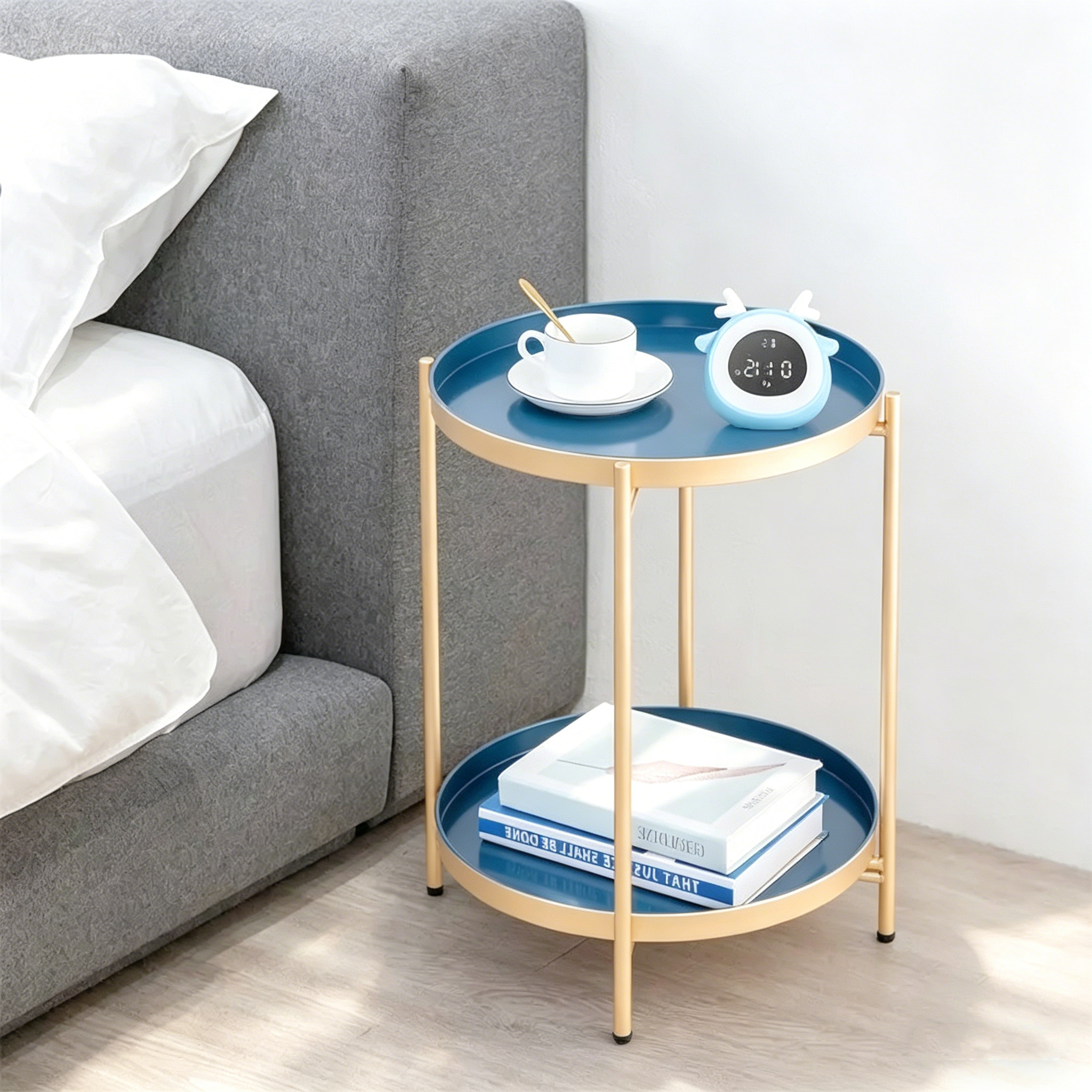 Table d'appoint de canapé en métal à double niveau