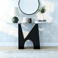 Console d'entrée moderne noire avec plateau en verre de 122 cm